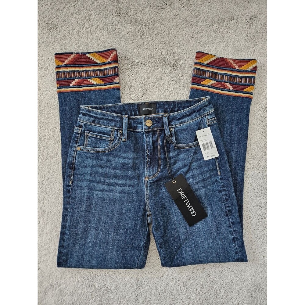 NWT Driftwood Anthropologie Collete Western Embroidered Denim Jeans Women 24